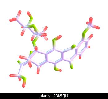 La doxorubicine (Adriamycine), également connue sous le nom d'hydroxydaunorubicine, est un médicament utilisé dans la chimiothérapie anticancéreuse et dérivé par la semi-synthèse chimique d'une bactérie Banque D'Images