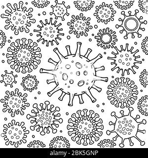 Dessin de caniche de coronavirus. Dessin de caniche de virus et de coronavirus sous diverses formes. Illustrations vectorielles dessinées à la main isolées sur le ba blanc Illustration de Vecteur