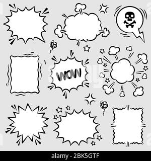 Ensemble de bulles de discours comiques en colère et en cri. Vide de la bande dessinée et des éléments dans le style rétro vintage et pop art.. Illustration de Vecteur