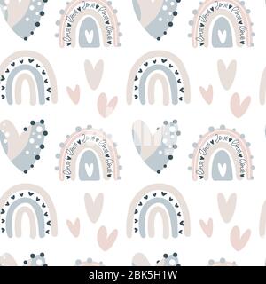 Motif sans couture dessiné à la main pour enfant avec noeuds et coeurs pastel colorés. Fond d'été. Illustration vectorielle étoile. Imprimé pour bébé Illustration de Vecteur