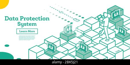 Présentation du concept de cybersécurité. Illustration isométrique isolée sur blanc. Concept de protection des données. Illustration vectorielle. Illustration de Vecteur