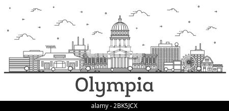 Aperçu Olympia Washington City Skyline avec bâtiments modernes isolés sur blanc. Illustration vectorielle. Olympia USA Cityscape avec des monuments. Illustration de Vecteur