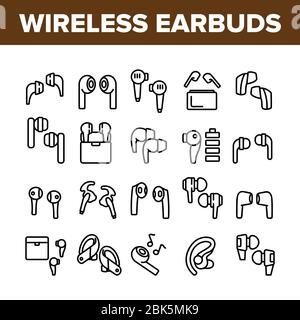 Écouteurs sans fil icônes de périphérique stéréo définir le vecteur Illustration de Vecteur