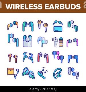 Écouteurs sans fil icônes de périphérique stéréo définir le vecteur Illustration de Vecteur