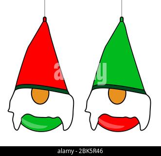 Une boule de Noël dans le guise de 2 gnomes isolés sur blanc. Illustration de Vecteur