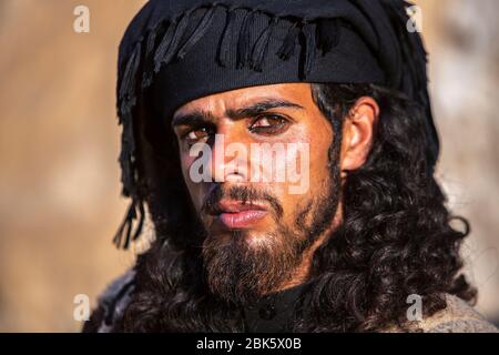 Portrait du Bédouin jordanien à Petra au coucher du soleil Banque D'Images