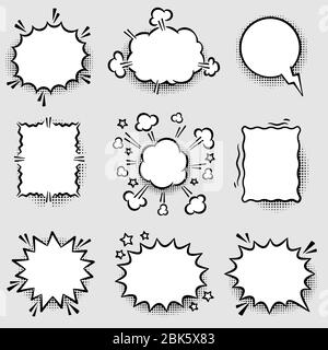 Ensemble de bulles de discours comiques en colère et en cri. Vide de la bande dessinée et des éléments dans le style rétro vintage et pop art.. Illustration de Vecteur