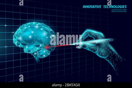 Traitement du cerveau, faible rendu poly tridimensionnel. Médecine réadaptation cognitive au laser dans la maladie d'Alzheimer et la démence illustration vectorielle Illustration de Vecteur