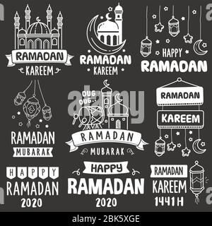 Ensemble de daodle vectoriel de carte de vœux ramadan. Différents types de carte de vœux ramadan dessinée à la main dans le style d'illustration du tableau de surveillance Illustration de Vecteur