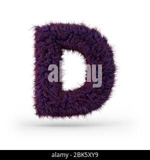 Lettre majuscule D. majuscule. Police violette douce et fourrure. Rendu 3D Banque D'Images