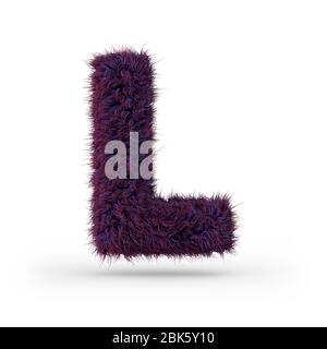 Lettre majuscule L. majuscule. Police violette douce et fourrure. Rendu 3D Banque D'Images