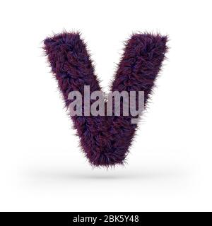 Lettre majuscule V. majuscule. Police violette douce et fourrure. Rendu 3D Banque D'Images