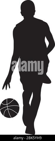 Silhouette vectorielle d'un joueur de basket-ball masculin en action avec dribble de balle, illustration abstraite d'un athlète professionnel jouant dans un sport de compétition Illustration de Vecteur