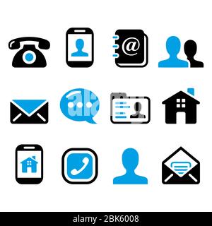 Ensemble d'icônes de vecteur de contact : mobile, utilisateur, e-mail, smartphone, collection de conception de téléphone Illustration de Vecteur