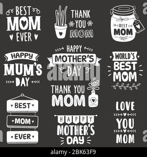 Ensemble de phrases courtes positives pour célébrer l'élément de dessin vectoriel de la fête des mères. Divers types de phrases courtes positives tracées à la main pour célébrer la mère Illustration de Vecteur