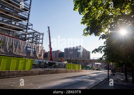 Construction sur Canal Street Nottingham City Southside, capturé pendant le Covid-19 LockDown May 2020, Notinghamshire Angleterre Royaume-Uni Banque D'Images