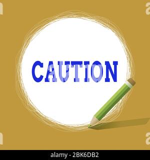 Écriture conceptuelle des mains avec prudence. Concept signification attention prise pour éviter le danger ou les erreurs signe Avertissement prévention scribbling de lignes circulaires U Banque D'Images