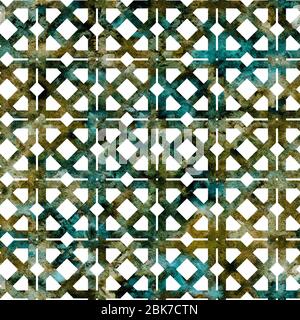 Grille géométrique bleue colorée dans un style arabesque. Motif sans couture Banque D'Images