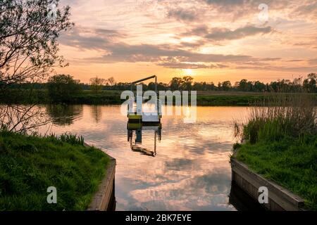 Faire du vélo aux Pays-Bas, province d'Overijssel dans la magnifique réserve naturelle et traverser le ferry à vélo à travers la rivière Vecht Banque D'Images