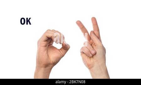 Mot OK doigt orthographe dans American Sign Language ASL Banque D'Images