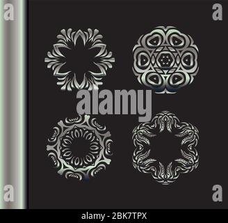 Arrière-plan dessiné à la main. Ensemble de mandala fractale ethnique. Kit argent de méditation vectorielle Illustration de Vecteur