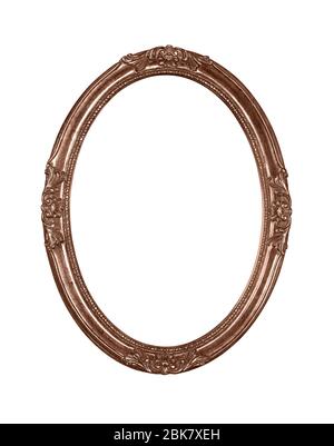 Cadre ovale rond en bronze classique vintage ancien en bois pour photo ou photo, isolé sur fond blanc, gros plan Banque D'Images