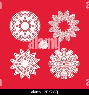 Flocons de neige vectoriels blancs sur fond rouge. Ensemble flocons de neige de Noël Illustration de Vecteur