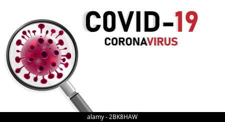 Infection de la maladie du coronavirus médicale avec loupe. Nouveau nom officiel de la maladie de Coronavirus nommé COVID-19. 2019-nCov concept. Illustration de Vecteur