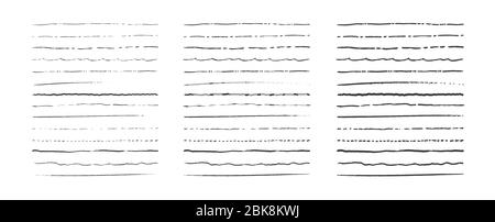 Jeu de lignes, séparateurs tracés à la main, bouées de gribouille, différentes bandes de pinceau d'épaisseur. Cadre vectoriel et élément de bordure. Illustration de Vecteur