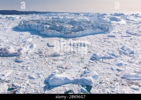 Vue aérienne d'Ilulissat Icefjord, Groenland Banque D'Images