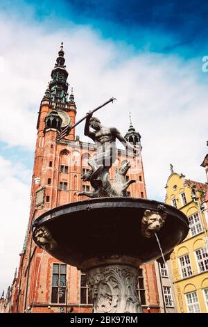 Fontaine de Neptune, Hôtel de ville, Gdansk, Pologne Banque D'Images