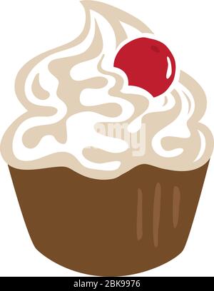 cupcake avec crème et cerise sur le dessus Illustration de Vecteur
