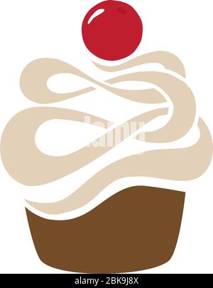cupcake avec crème et cerise sur le dessus Illustration de Vecteur