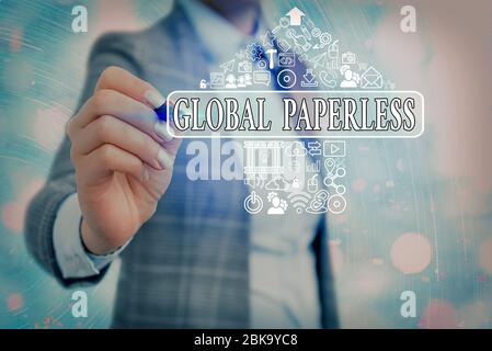 Note écrite montrant Global Paperless. Concept commercial pour aller aux méthodes technologiques comme la messagerie électronique au lieu de papier Banque D'Images