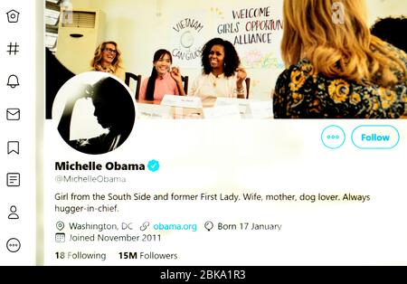 Page Twitter (mai 2020) : Michelle Obama, ancienne première dame Banque D'Images