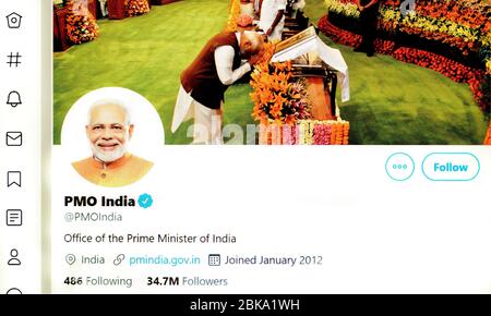 Page Twitter (mai 2020) : PMO Inde - Cabinet du Premier ministre Banque D'Images