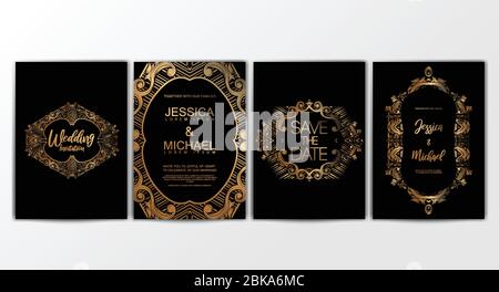 Cartes d'invitation à un mariage. Cartes d'invitation avec concept luxueux, ornement, affiche de luxe, décoratif vectoriel et modèle de conception vectoriel de motif Illustration de Vecteur