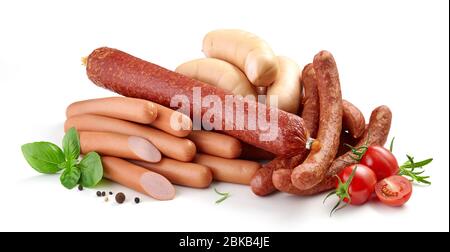 tas de saucisses isolées sur fond blanc Banque D'Images