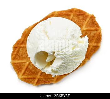 une pelle de glace à la vanille isolée sur fond blanc, vue sur le dessus Banque D'Images
