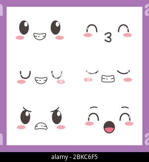 kawaii beaux yeux adorables bouche les expressions du visage illustration vectorielle Illustration de Vecteur