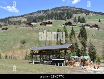 Osttirol, Villgraten, Innervillgraten, Villgratental, Lienz, Pustertal, Arntal, Sägewerk, Säge, Scheit, Scheiter, Holz, Holzstoß, Scheiterhaufen, Lahn Banque D'Images