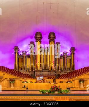 Organe de tabernacle dans le bâtiment de Tabernacle de Temple Square possédé et exploité par l'Église de Jésus-Christ des Saints des derniers jours. Banque D'Images