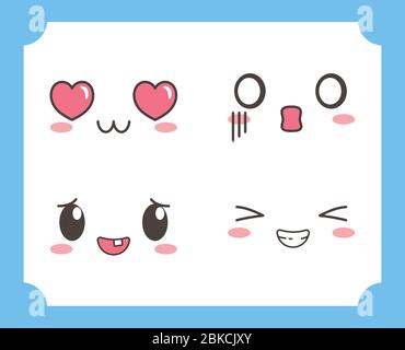 kawaii beaux yeux adorables bouche les expressions du visage illustration vectorielle Illustration de Vecteur