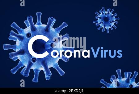 Bannière coronavirus avec illustration tridimensionnelle, thème pandémique COVID-19 sur fond bleu foncé, affiche avec concept de coronavirus et technologie. Arrête nove Banque D'Images