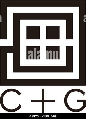 lettre abstraite cg carré fenêtre géométrique logo vecteur Illustration de Vecteur