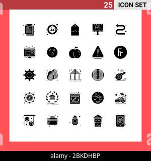 Pack de 25 glyphes pleins créatifs d'indicateur, flèches, lait, publicité, bannières Editable Vector Design Elements Illustration de Vecteur