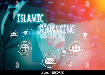 Écriture conceptuelle montrant le financement islamique. Concept signifiant activité bancaire et investissement conforme à la charia Banque D'Images