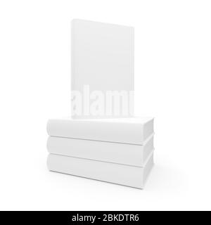 Pile de modèles de livres blancs couverture rigide sur fond blanc - illustration tridimensionnelle Banque D'Images