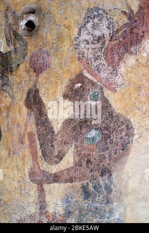 Peintures murales conservées à l'intérieur d'un temple sur le site archéologique de Bonampak. En plus d'être parmi les peintures murales maya les mieux conservées, le Bonampak Banque D'Images