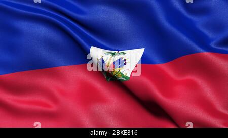 Illustration tridimensionnelle du drapeau d'Haïti qui agitant dans le vent. Banque D'Images